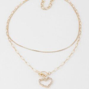 Double Heart Toggle Chain Necklace